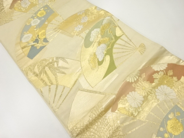 JAPANESE KIMONO / ANTIQUE FUKURO OBI / SILK / WOVEN FOLDING FAN & SHOCHIKUBAI